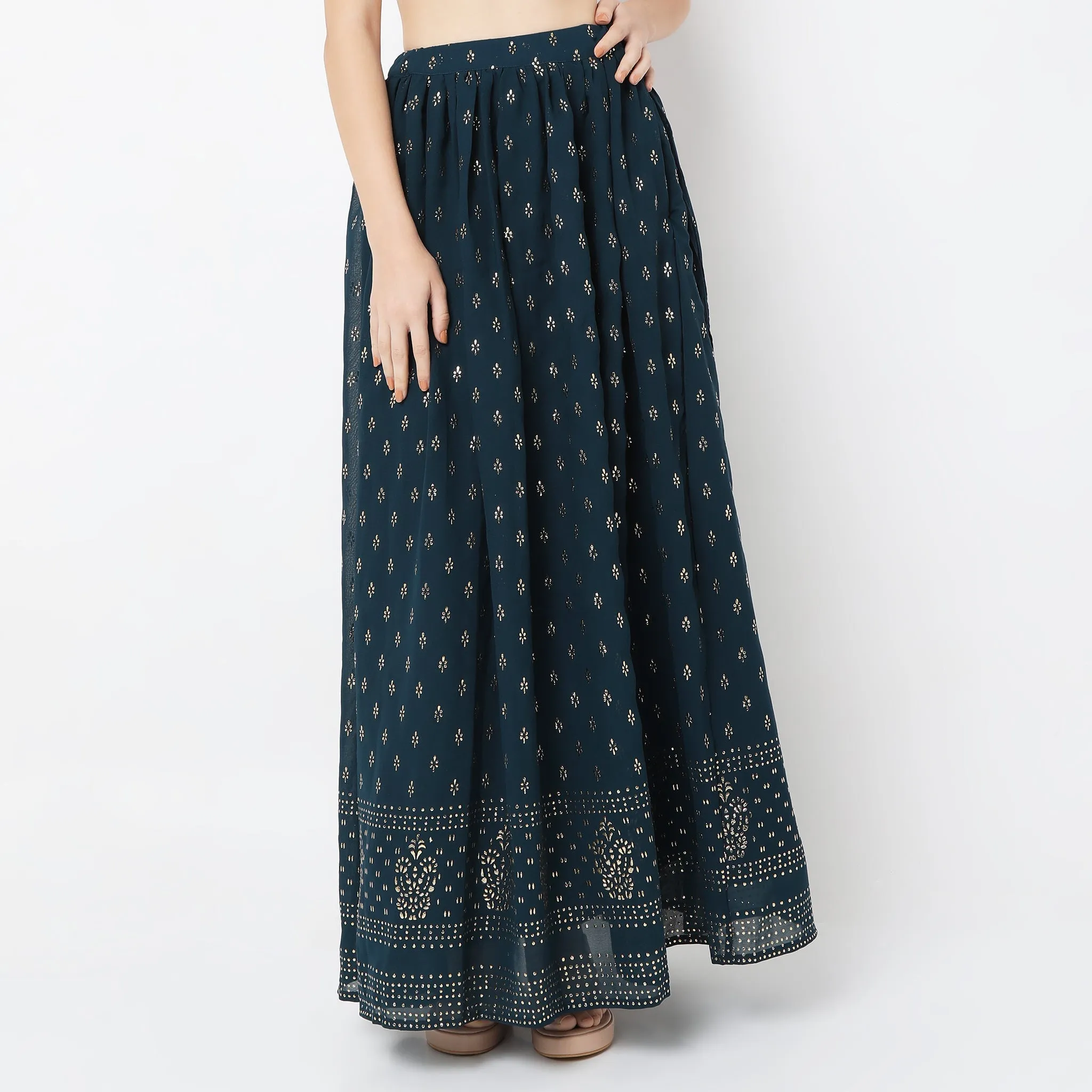 Flare Fit Printed Skirt