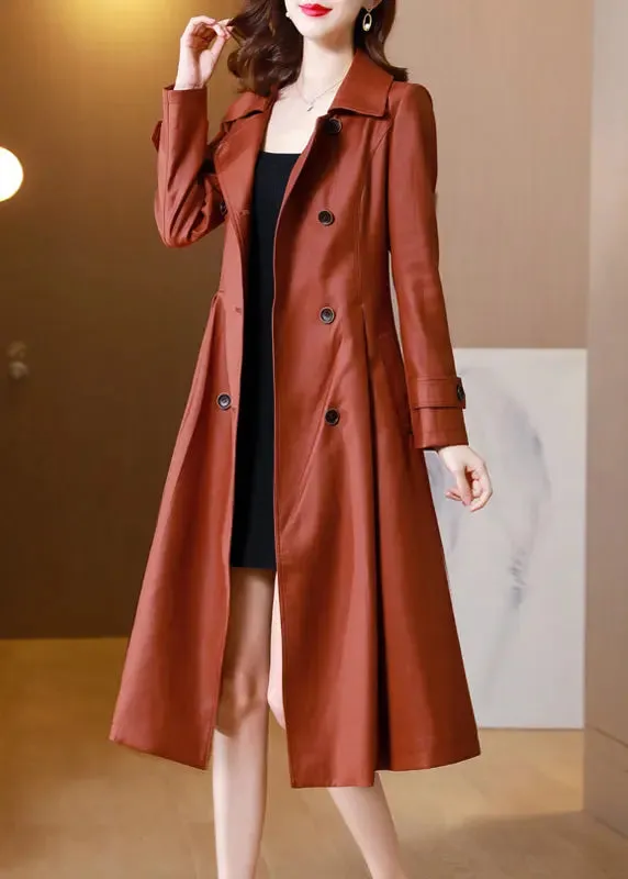 French Brick Red Peter Pan Collar Pockets Patchwork Cotton Trench Fall ML2728