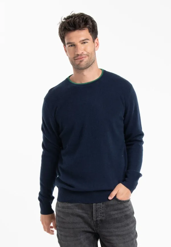 Gabi 5 Navy/Emerald Cashmere Double Round Neck Sweater