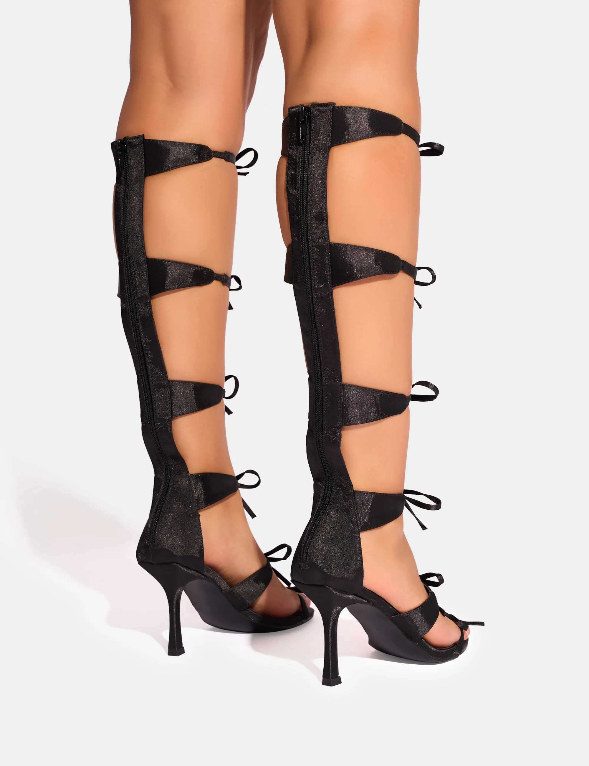 Gaya Black High Leg Bow Detail Mid Heels