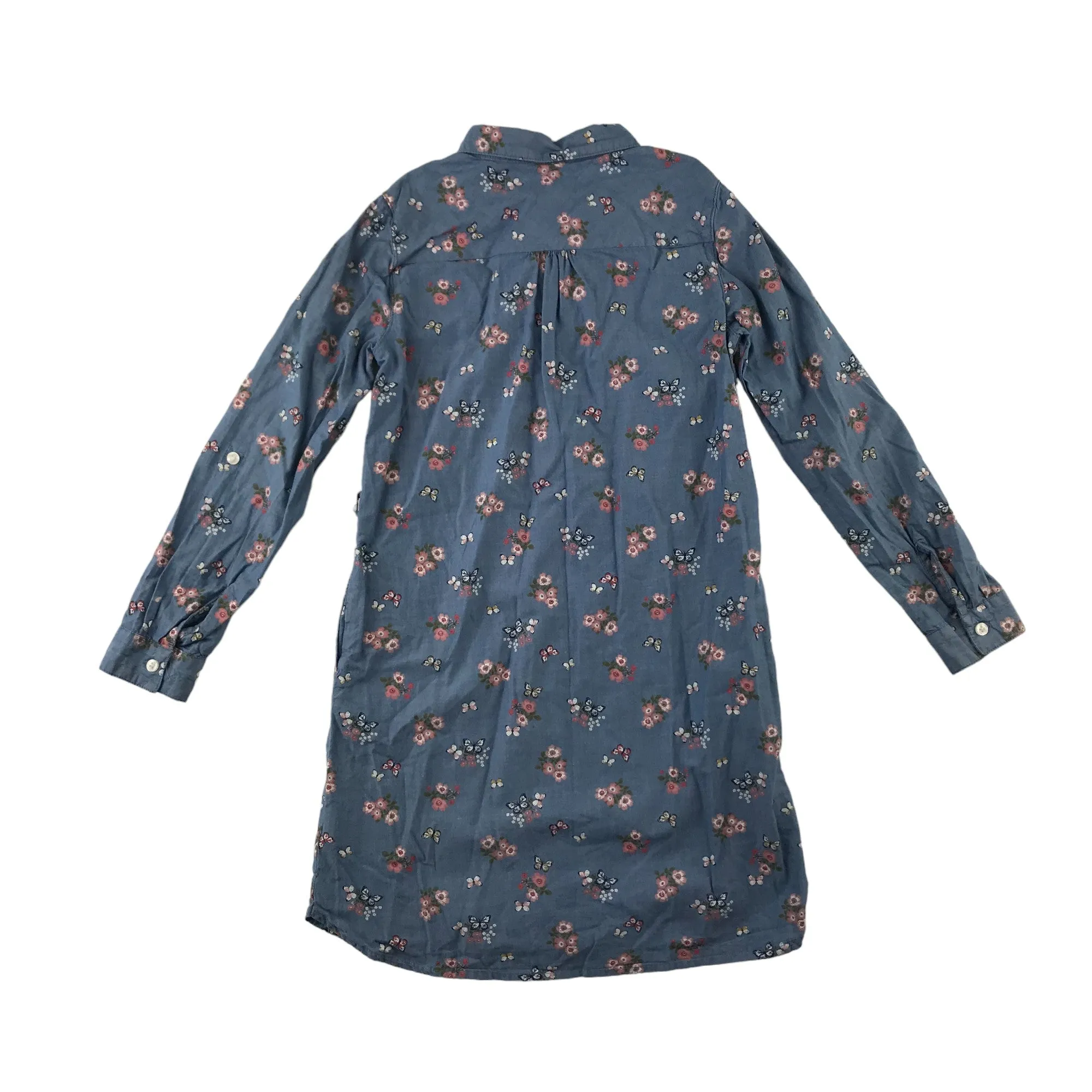 H&M dress 7-8 years blue floral denim style butterfly long shirt cotton