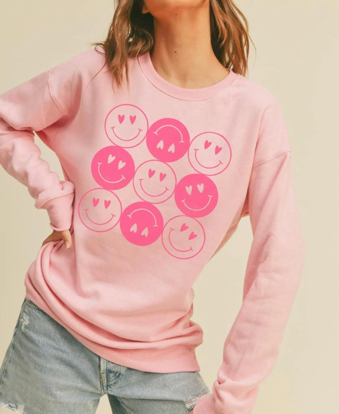 Heart Eyes Smiley Face Crewneck Sweatshirt