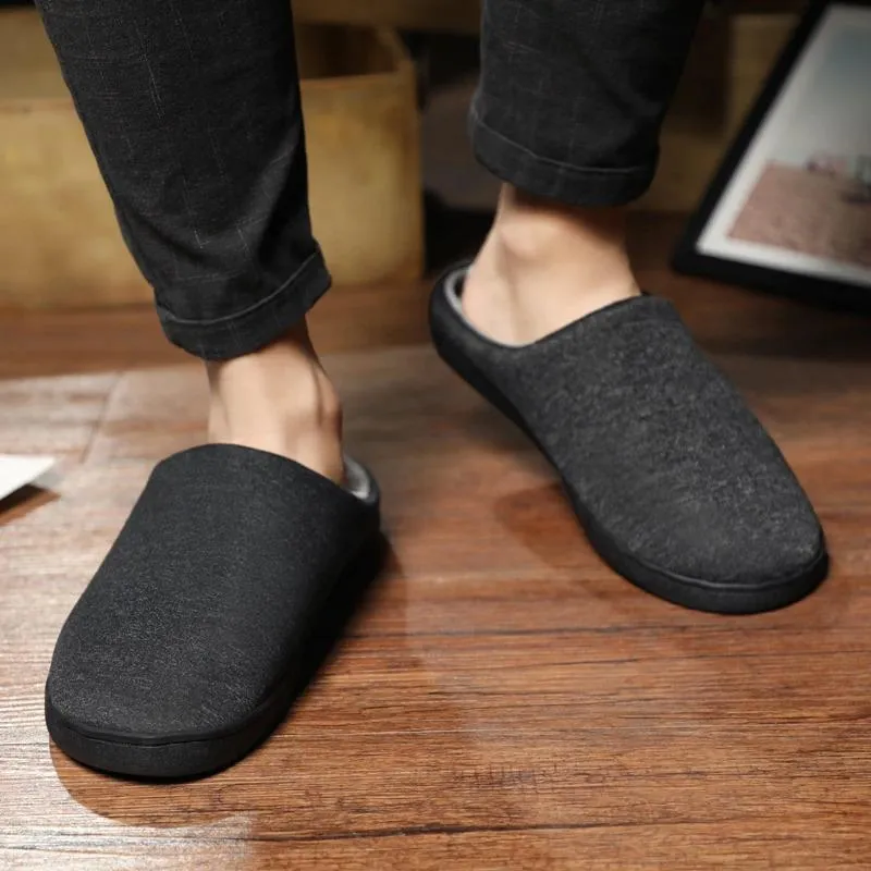 Home Mens Sheepskin Slippers Fur Flat Casual Shoe