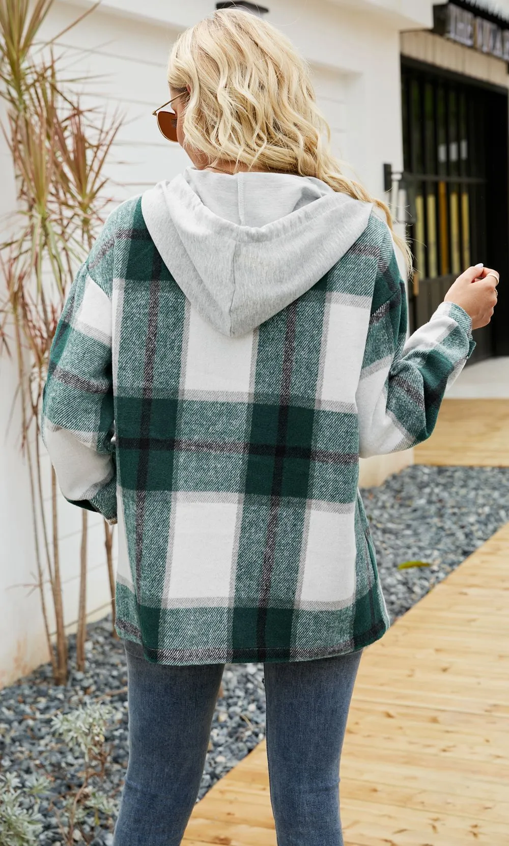 Hooded Casual Loose Shirt Plaid Coat