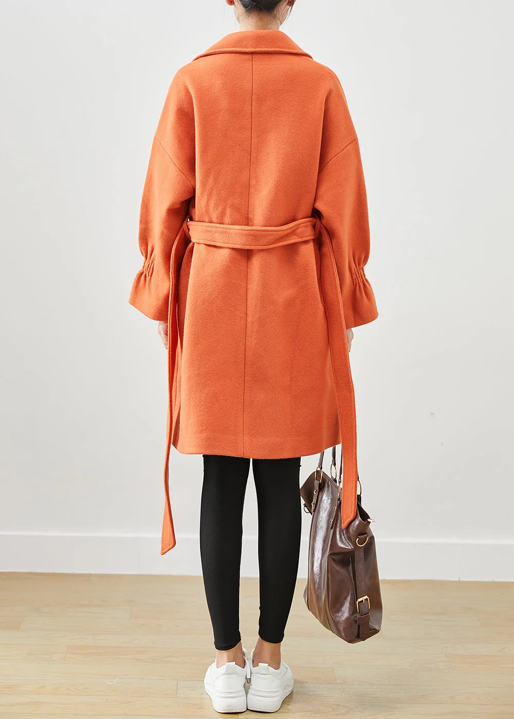 Italian Orange Oversized Give Pendant Woolen Trench Fall ML2445