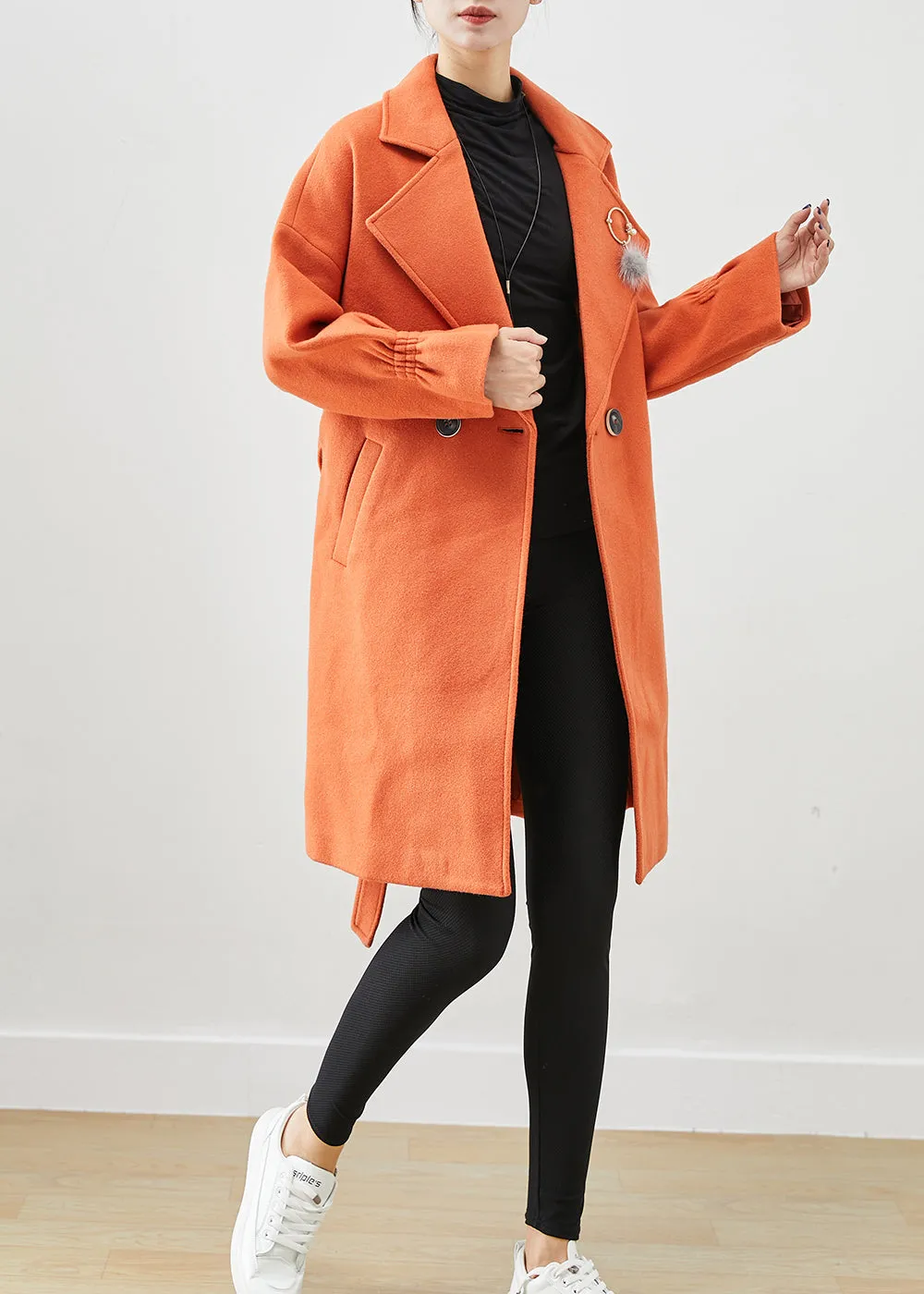 Italian Orange Oversized Give Pendant Woolen Trench Fall ML2445