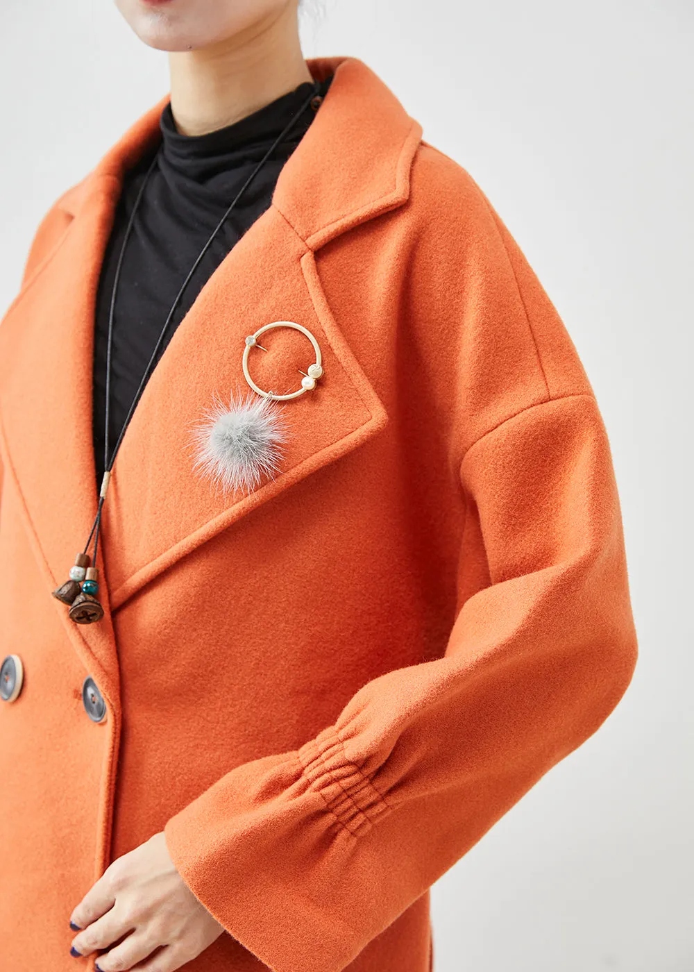 Italian Orange Oversized Give Pendant Woolen Trench Fall ML2445