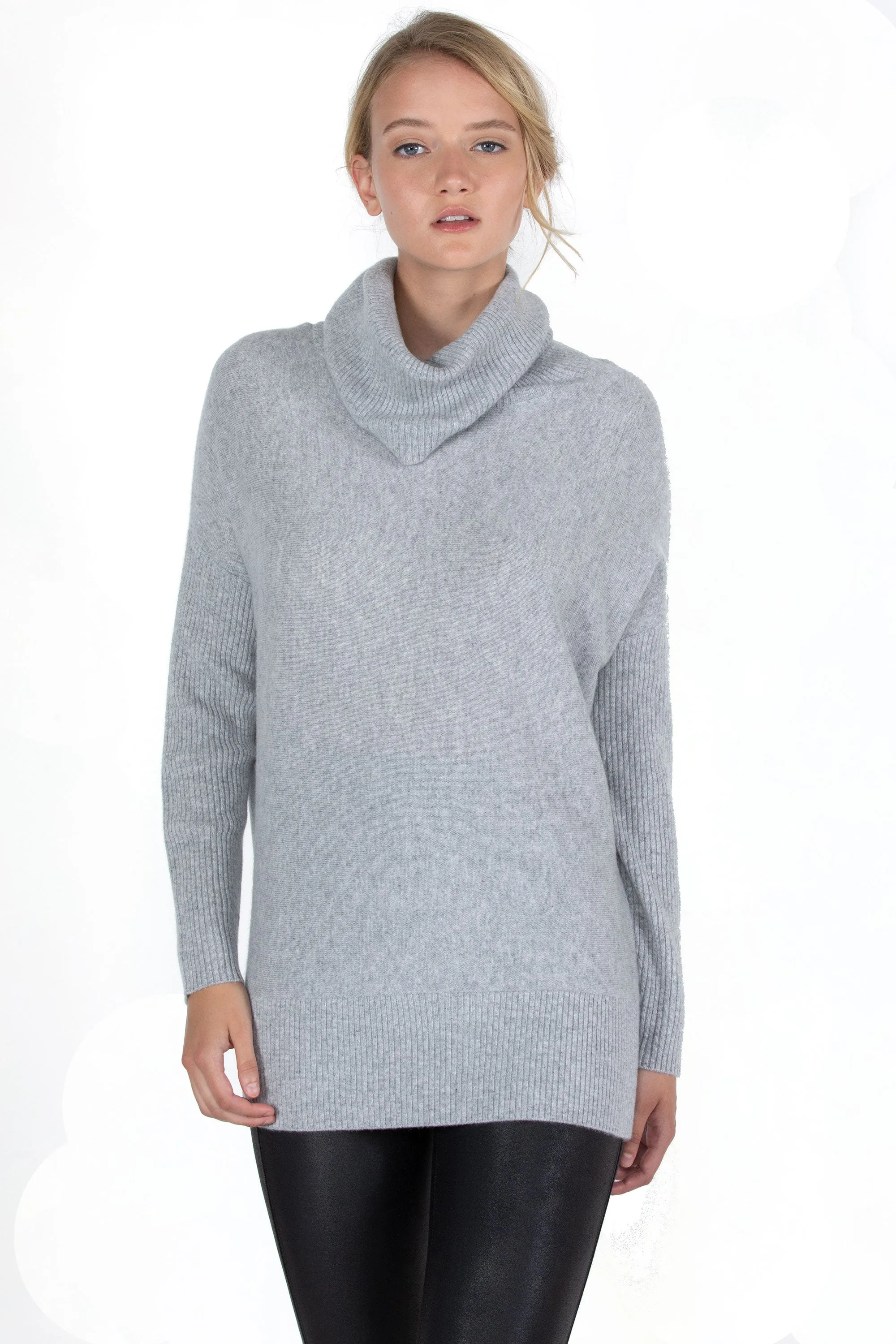 JENNIE LIU WOMEN'S 100% PURE CASHMERE COCOON DOLMAN SLEEVE COWLNECK SWEATER