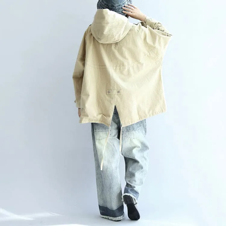 Khaki oversized trench coats short hoodies wind breaker outwear