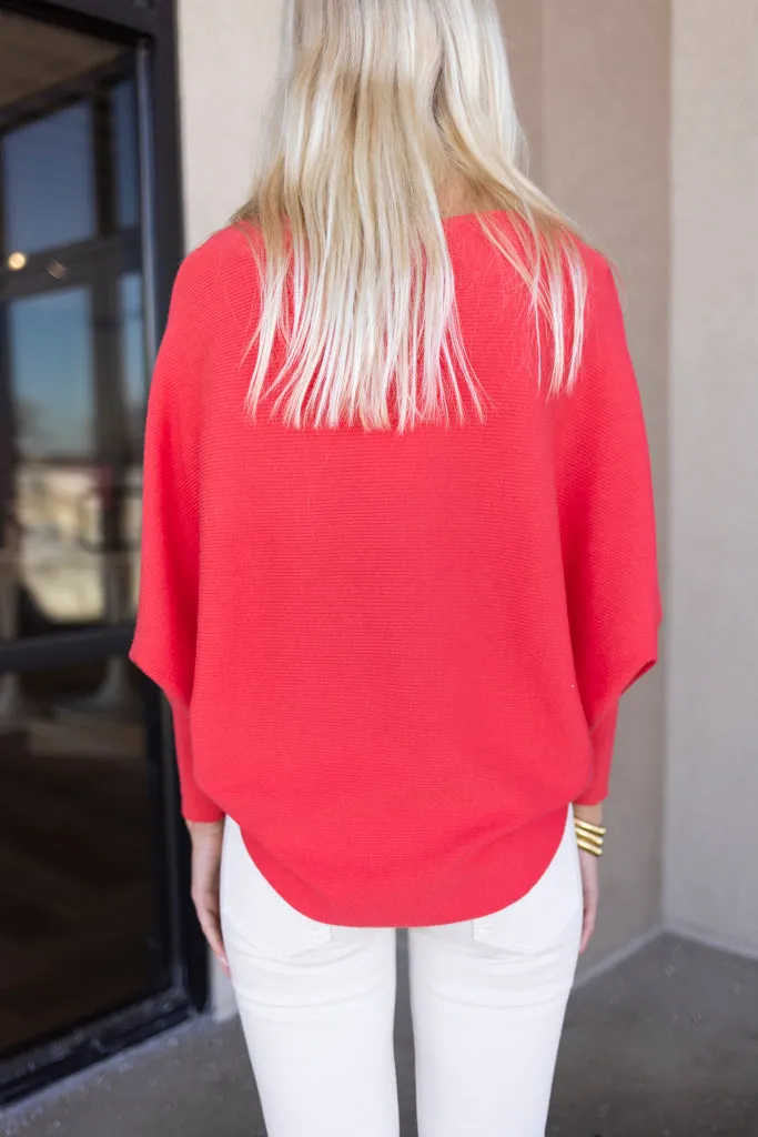 .Kira Ribbed Dolman Sweater, Lucky Red