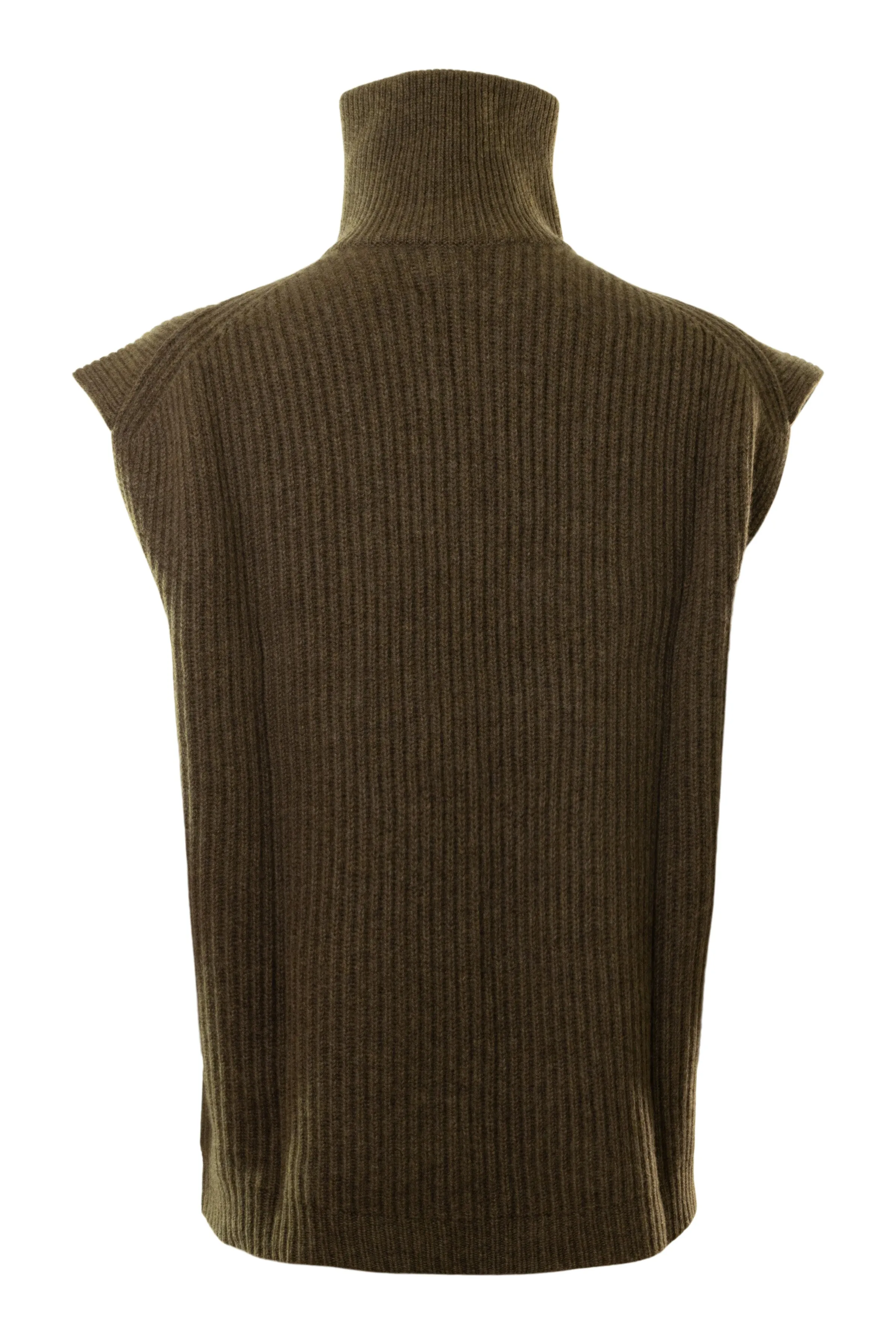 Kujten Frida Sleeveless Turtleneck Sweater in Kaki Chine