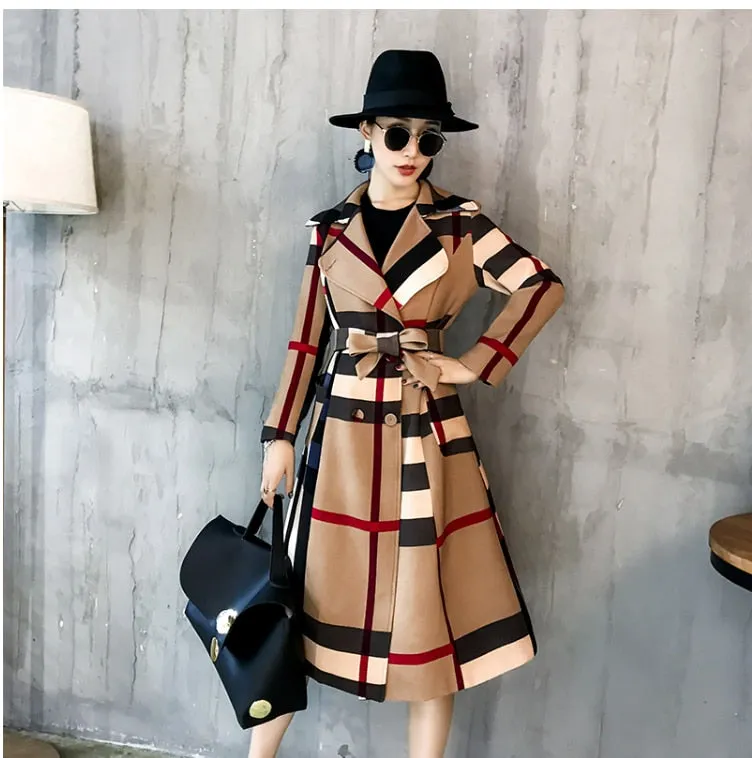 Ladies Kesington Plaid Windbreaker Trench Coat