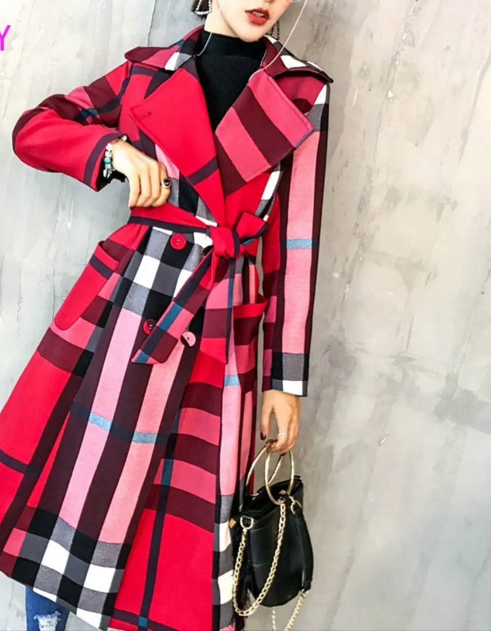 Ladies Kesington Plaid Windbreaker Trench Coat