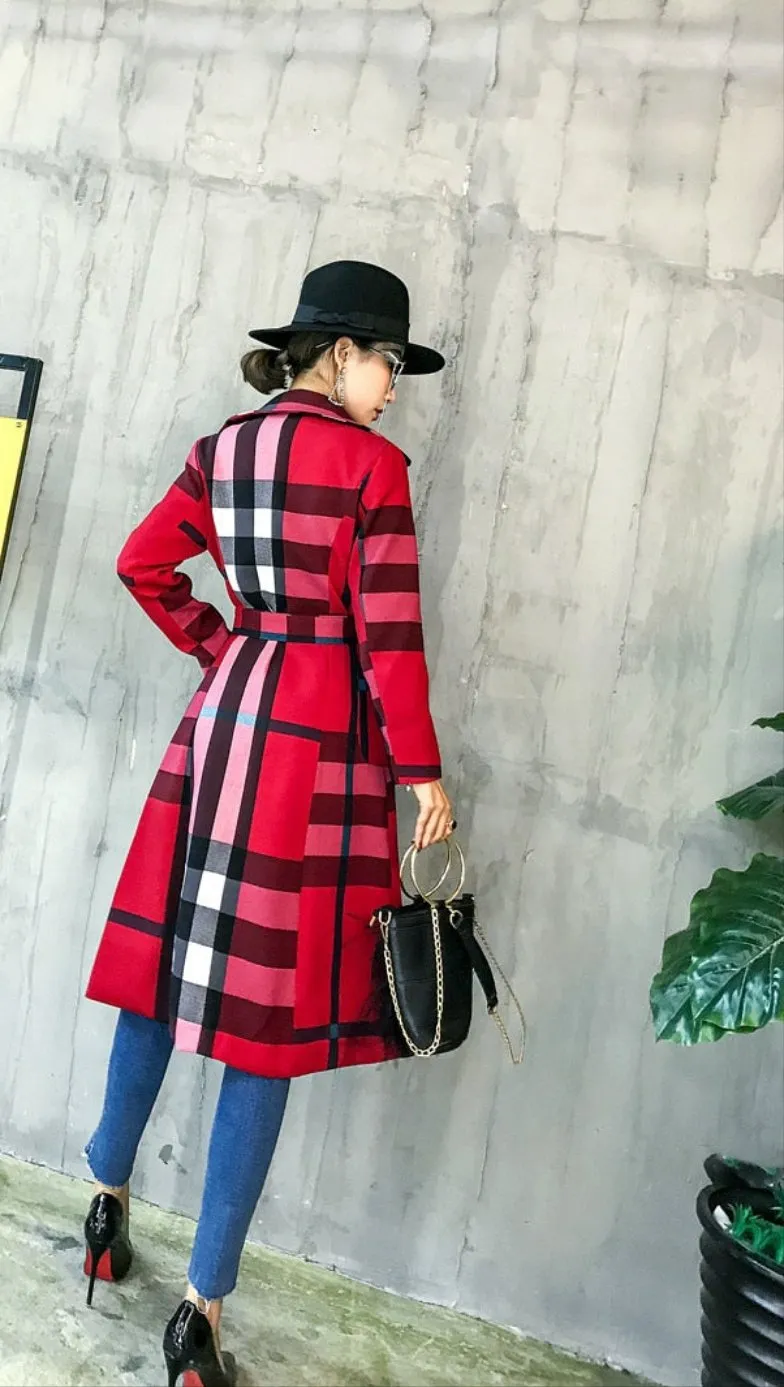 Ladies Kesington Plaid Windbreaker Trench Coat