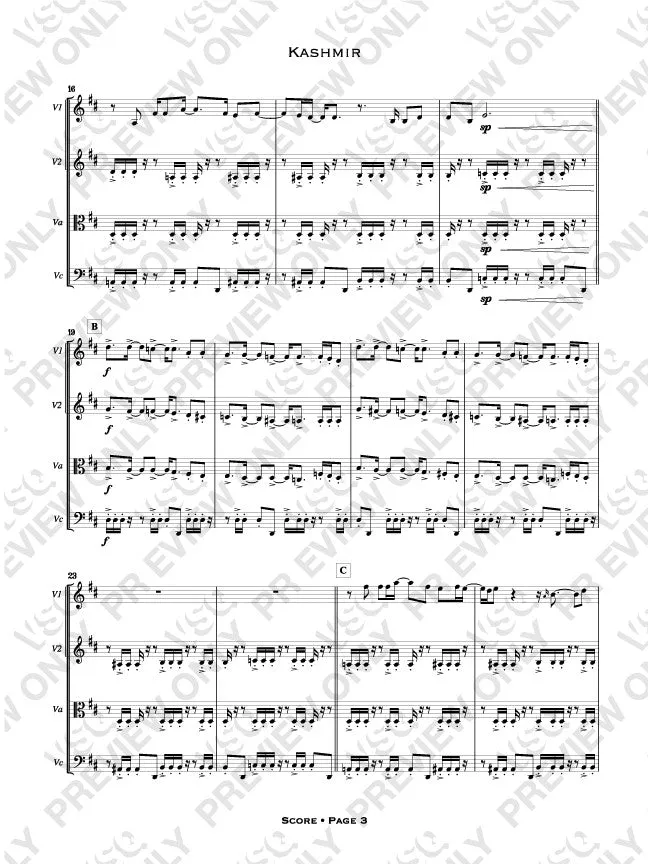 Led Zeppelin's "Kashmir" as Arranged for VSQ (Sheet Music)