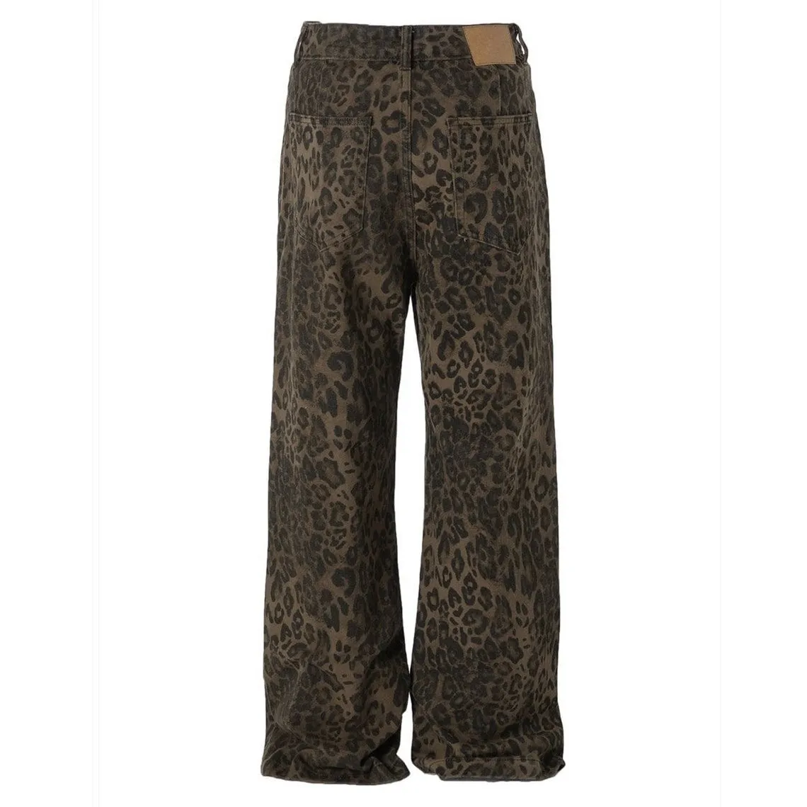 Leopard jeans unisex animal print denim trousers cheetah pants tiger spot pants flared joggers in brown