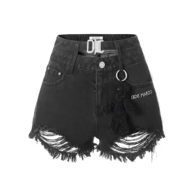 Logo Broken Denim Shorts in Black