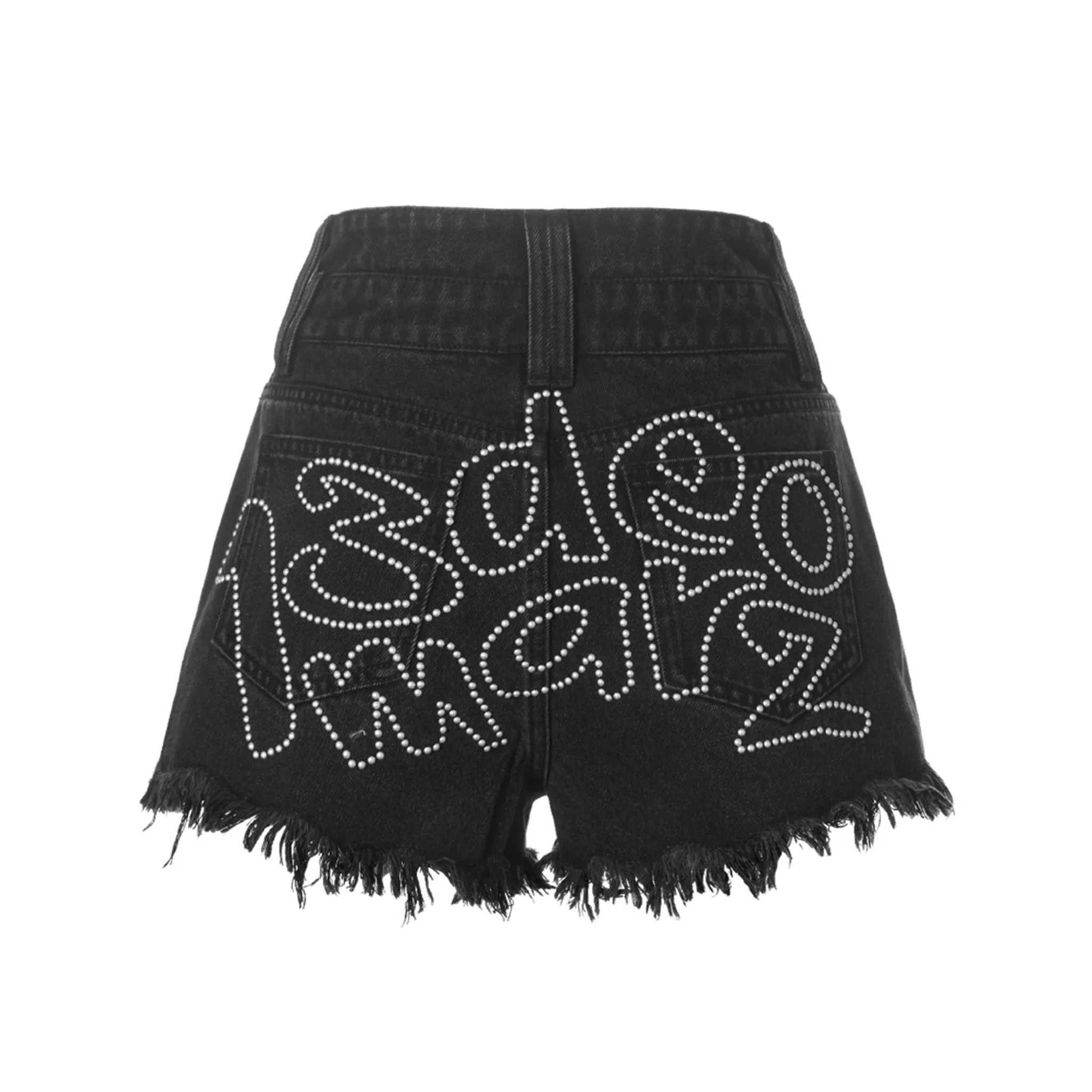 Logo Broken Denim Shorts in Black