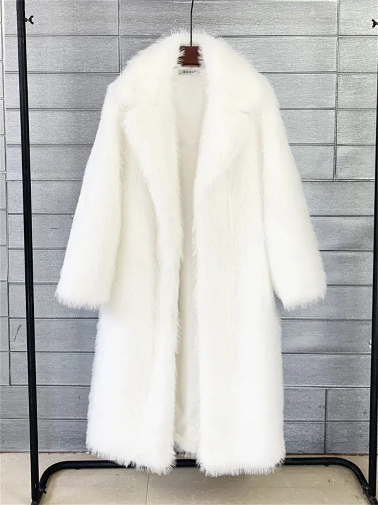 Long Feather faux fur trench coat