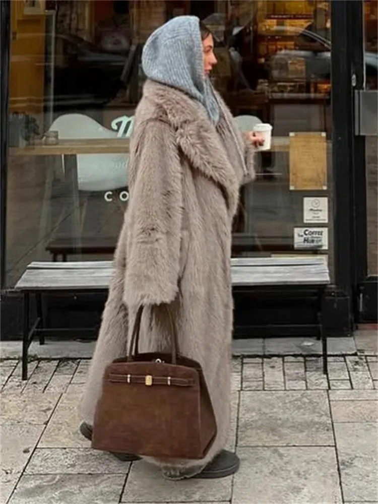 Long Feather faux fur trench coat