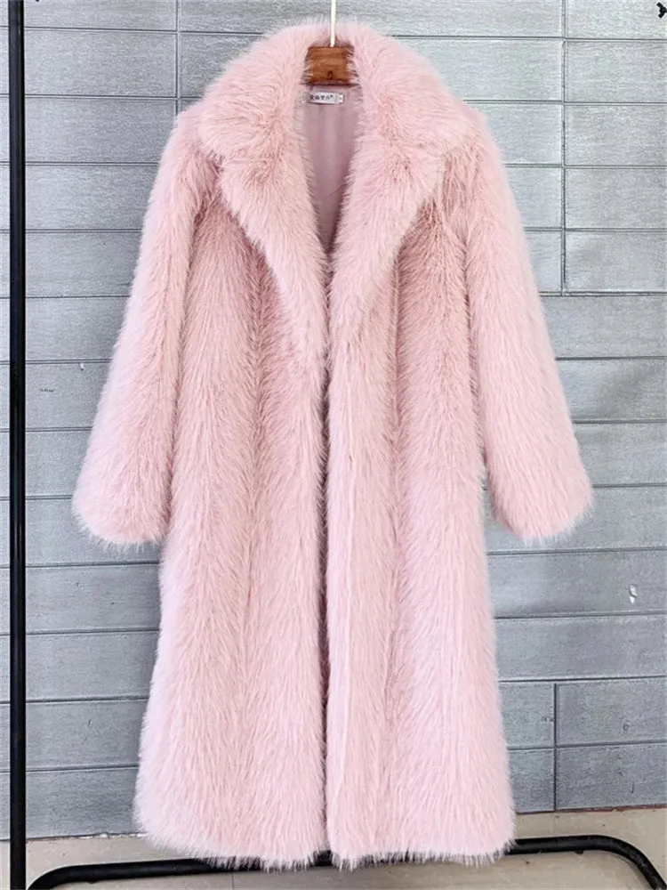 Long Feather faux fur trench coat