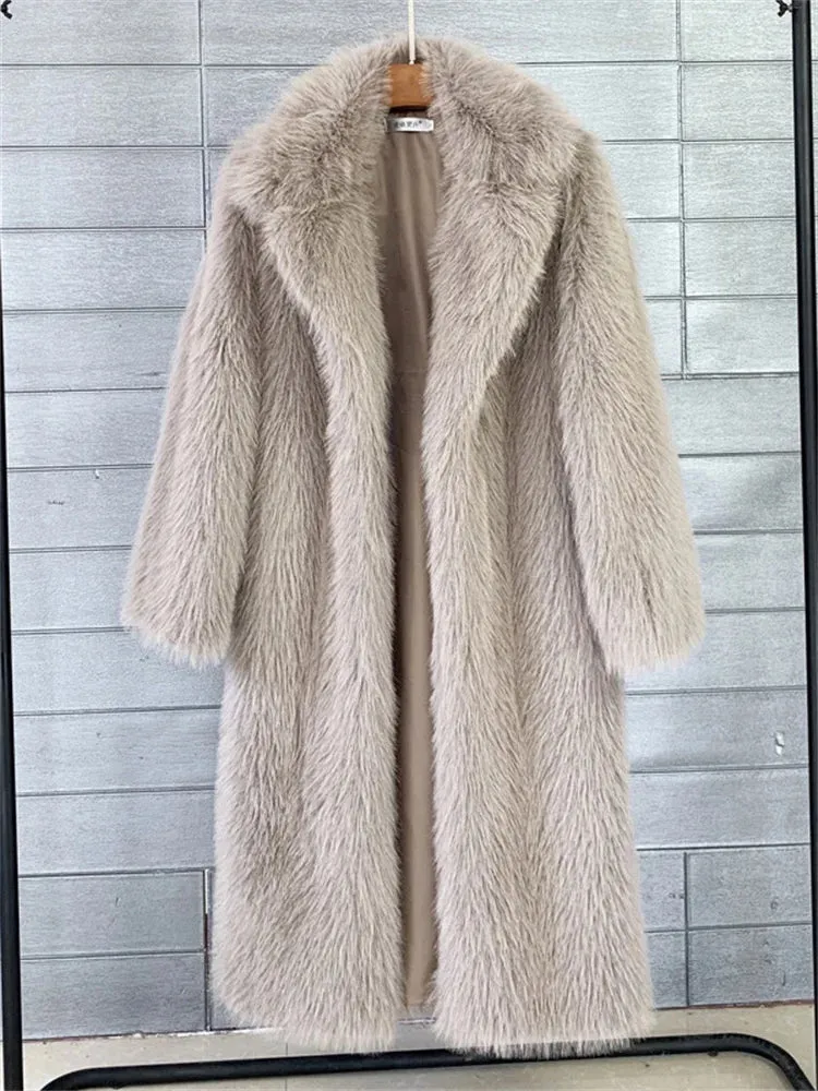 Long Feather faux fur trench coat