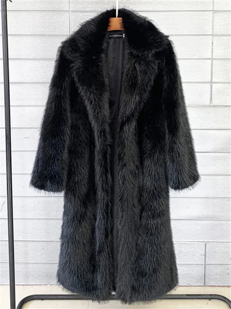 Long Feather faux fur trench coat