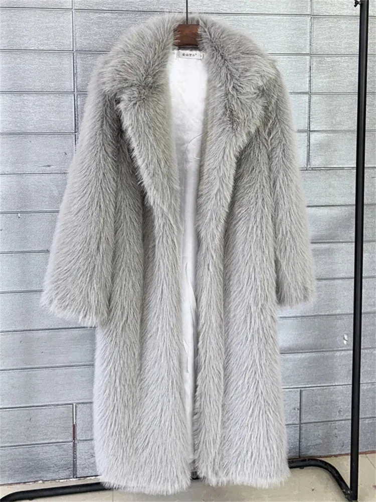 Long Feather faux fur trench coat