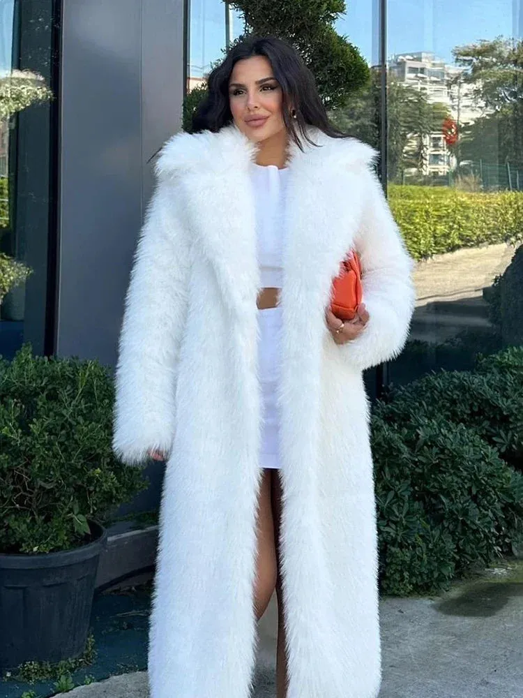 Long Feather faux fur trench coat