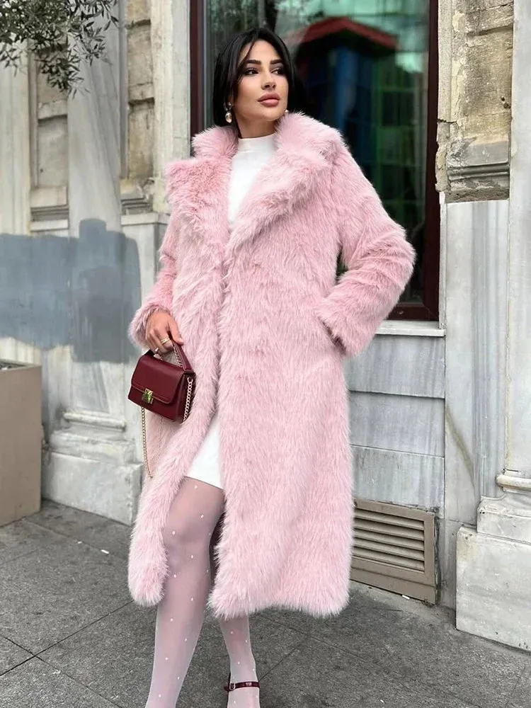 Long Feather faux fur trench coat