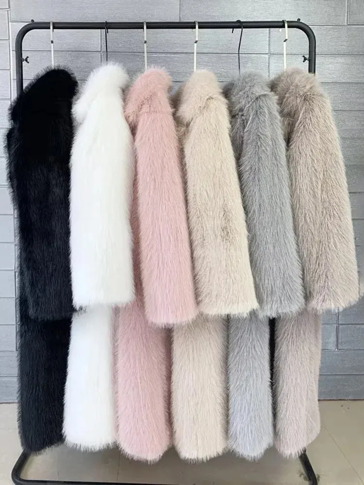 Long Feather faux fur trench coat