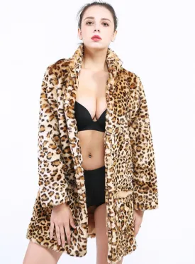 Long Sleeve Lapel Ladies Coat Leopard Print Coat