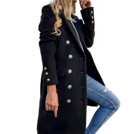 Long Sleeve Wool Coat Pure Color Breathable Turn-down Collar