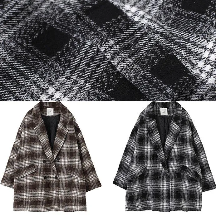 Loose chocolate plaid Fine trench coat Wardrobes Notched double breast wool jackets