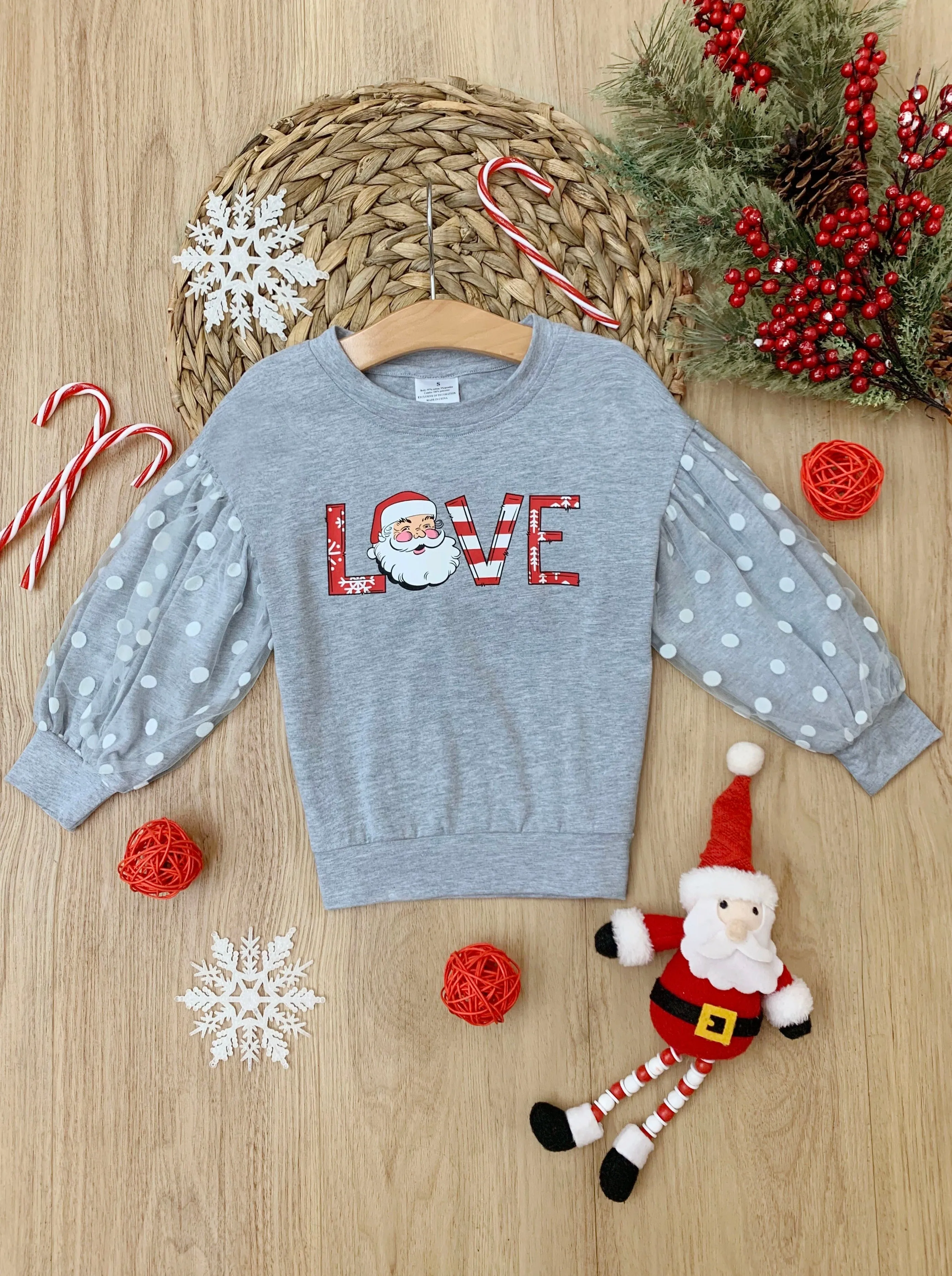 Love Santa Polka Dot Tulle Sleeve Sweatshirt