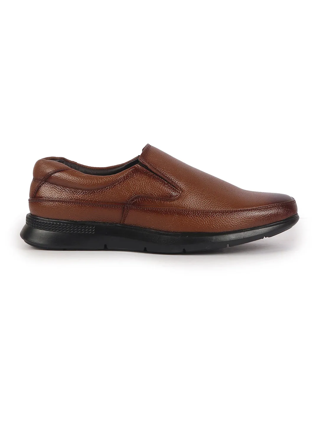 Men Tan Genuine Burnish Leather Formal Dress Slip On Flat Heel Shoes For Office|Work|Loafer|Half Shoes|Cut Shoe