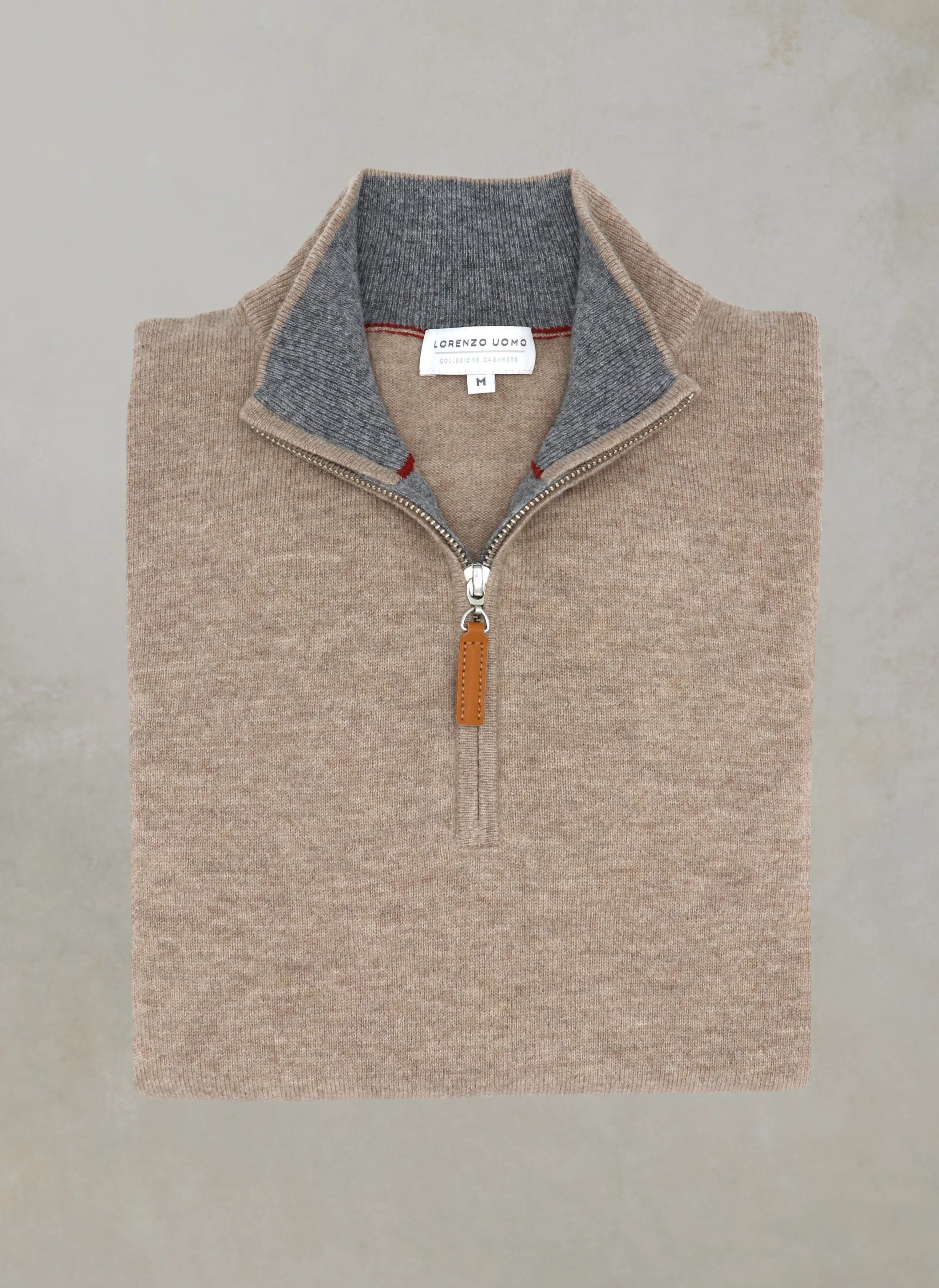 Men's Madison Quarter Zip Cashmere Sweater in Taupe