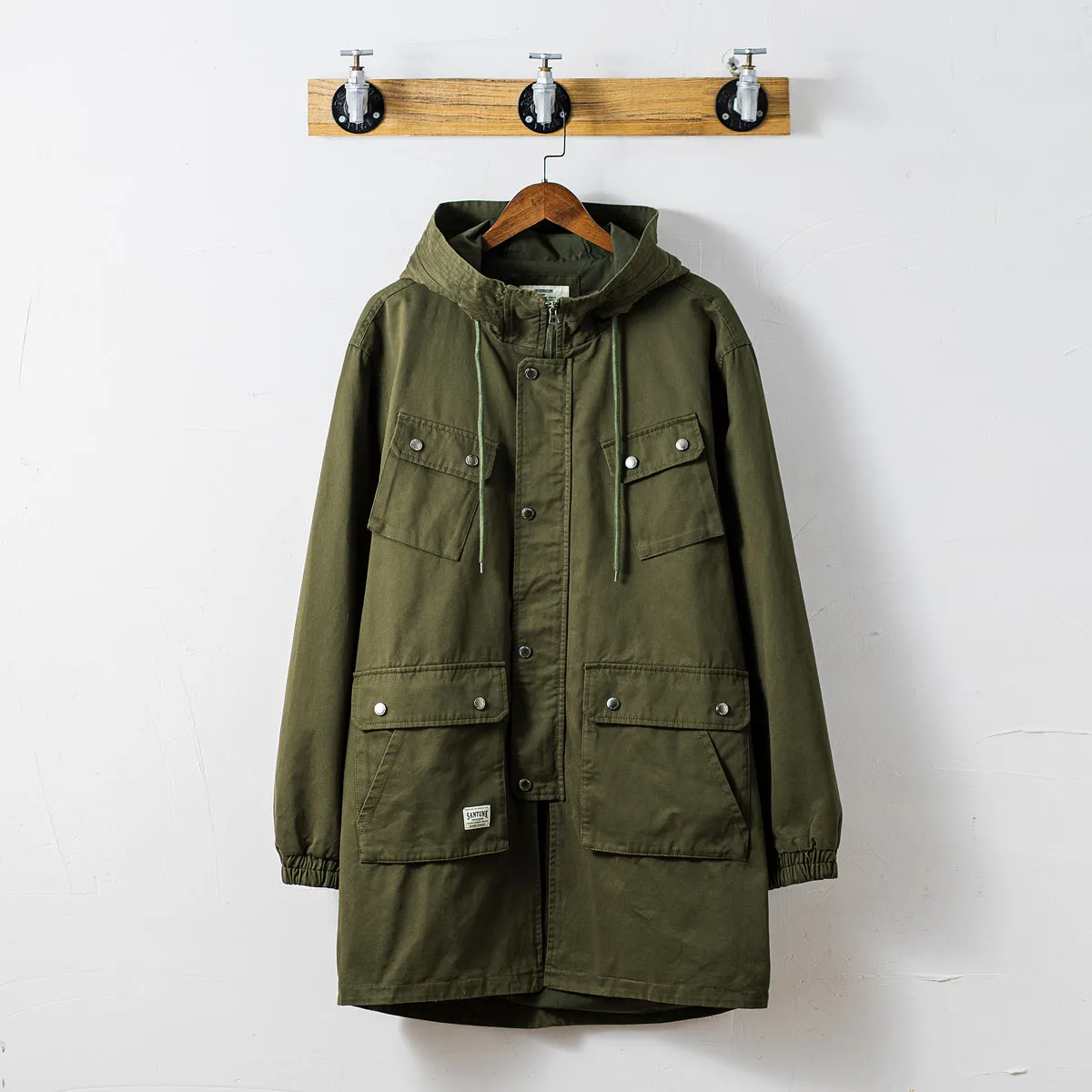 Men's Retro Long Trench Coat Over The Knee Multi-pocket Hooded Coat