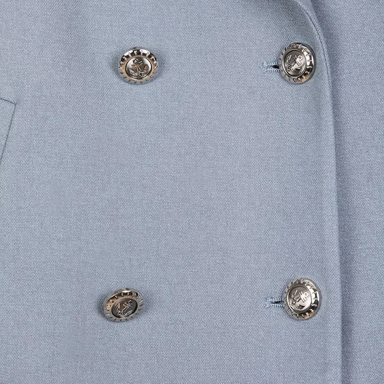 Mist Blue Trench Coats with Metal Buttons