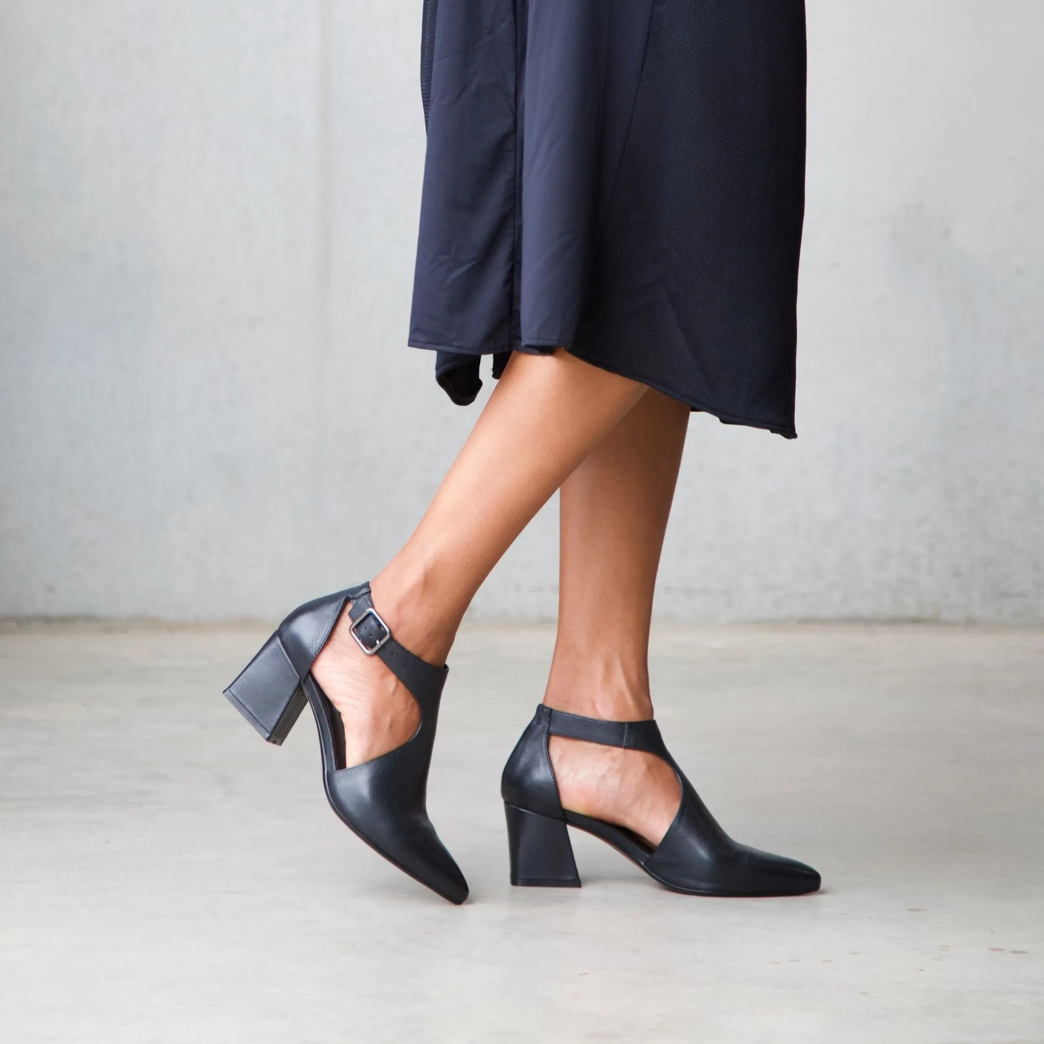 Moreno Black Leather Heels