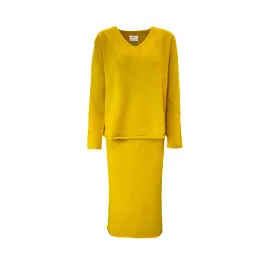 Mustard Yellow & Blue Cashmere Skirt Suit