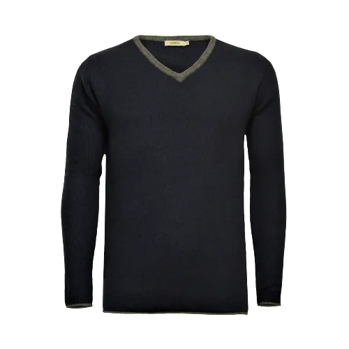 Navy Cashmere V Neck Sweater with contrast Neptune