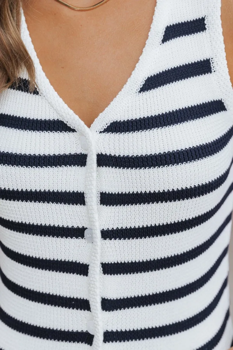 Navy Striped Button Up Sweater Vest - FINAL SALE