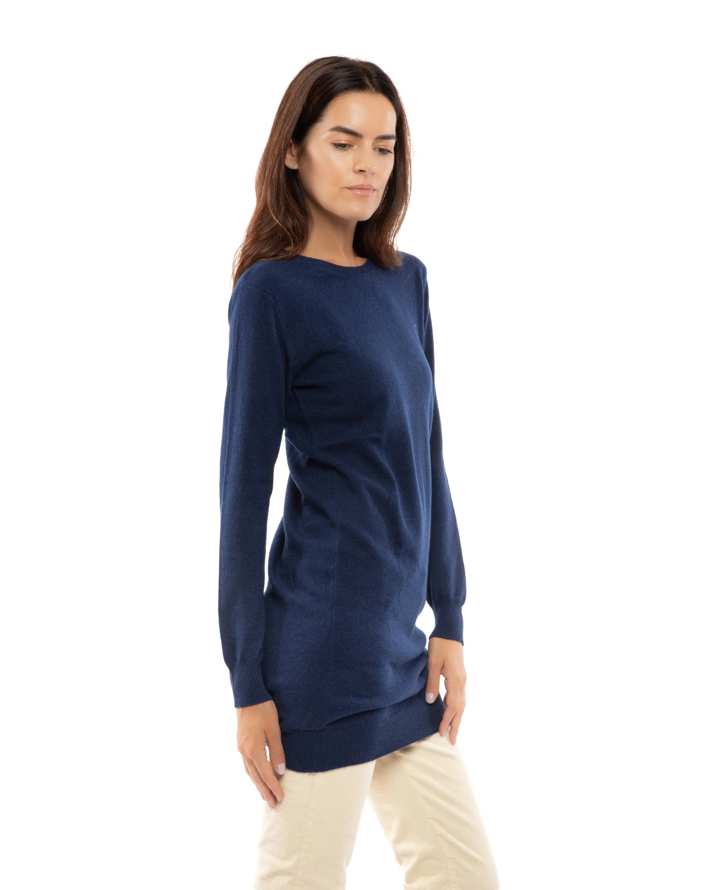 NEW FALL 24 - Cashmere Crew Neck Dress Melange Blue