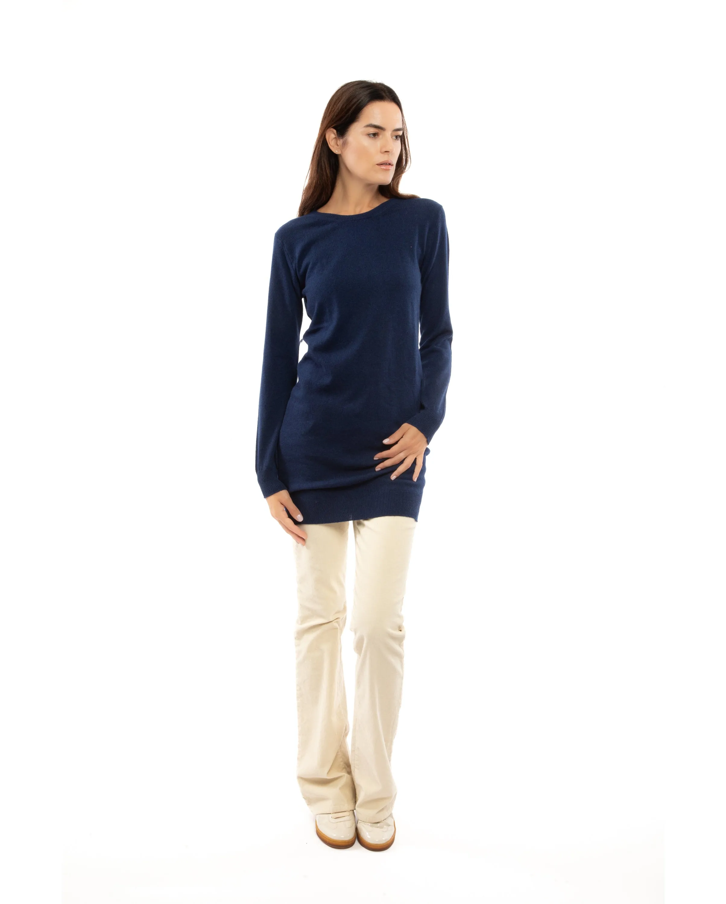 NEW FALL 24 - Cashmere Crew Neck Dress Melange Blue