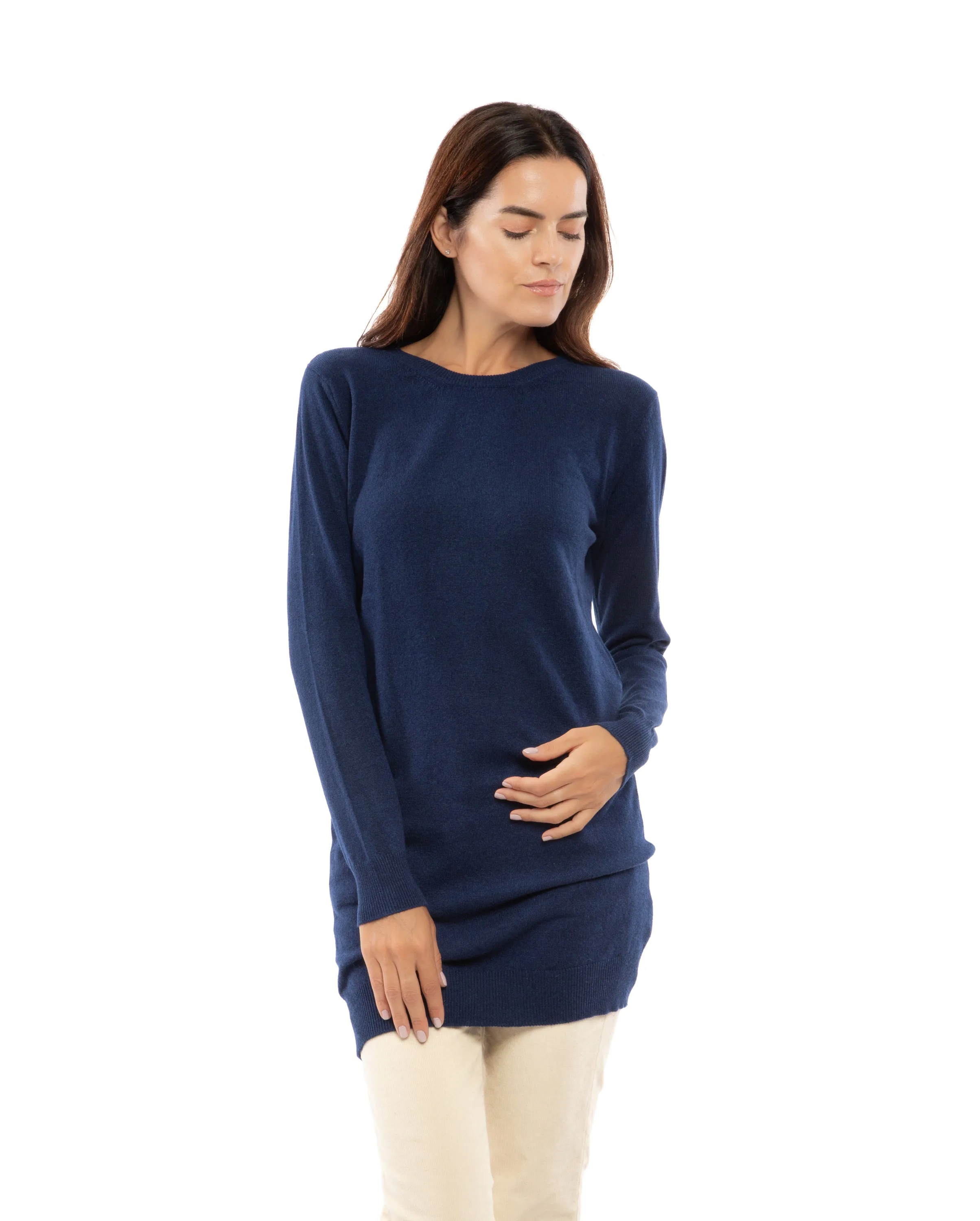 NEW FALL 24 - Cashmere Crew Neck Dress Melange Blue