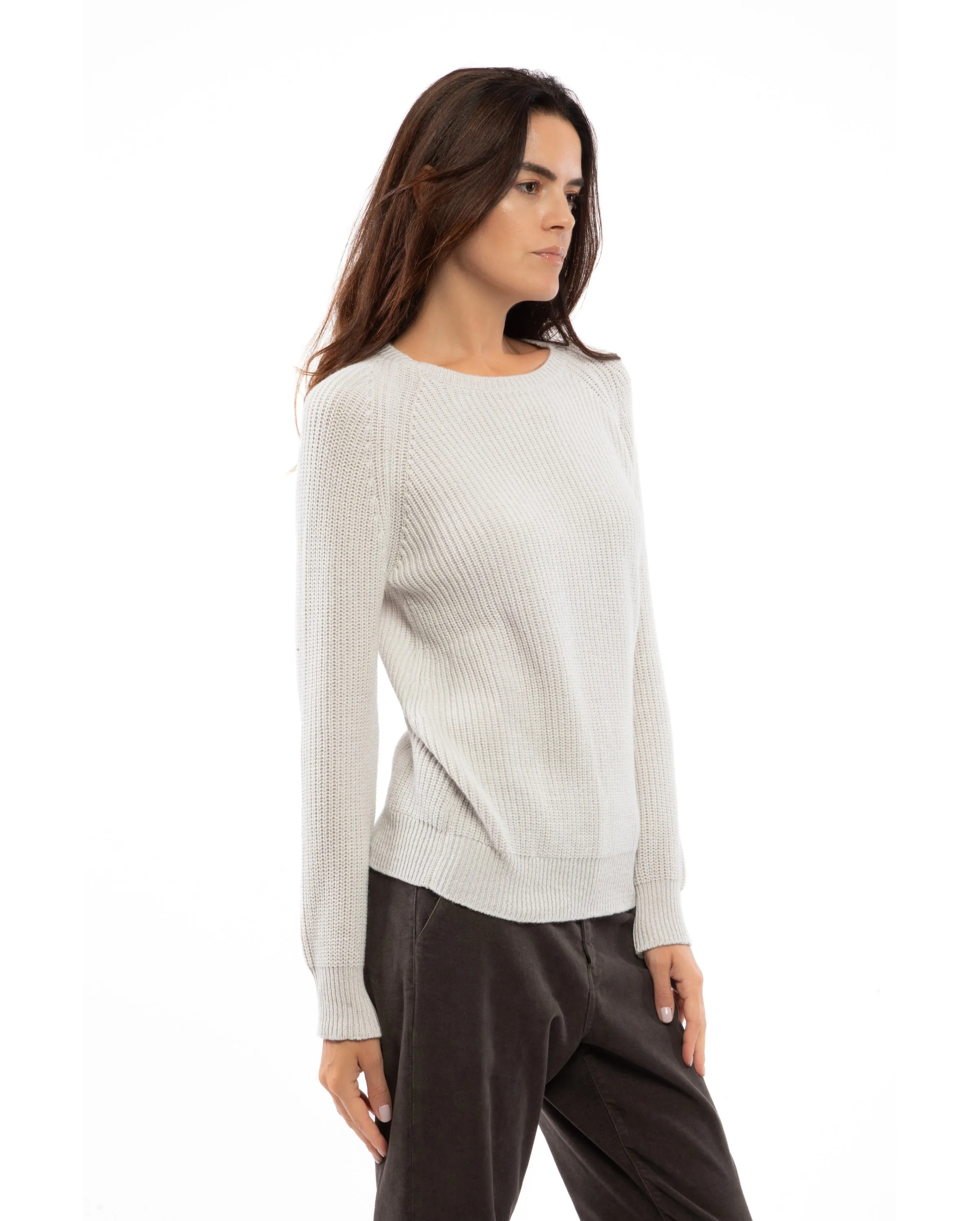 NEW FALL 24 - Women's Cashmere Brioche Rib Crew Neck Melange Gray