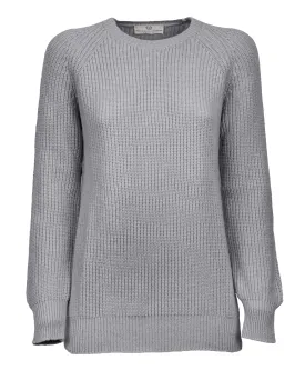 NEW FALL 24 - Women's Cashmere Brioche Rib Crew Neck Melange Gray