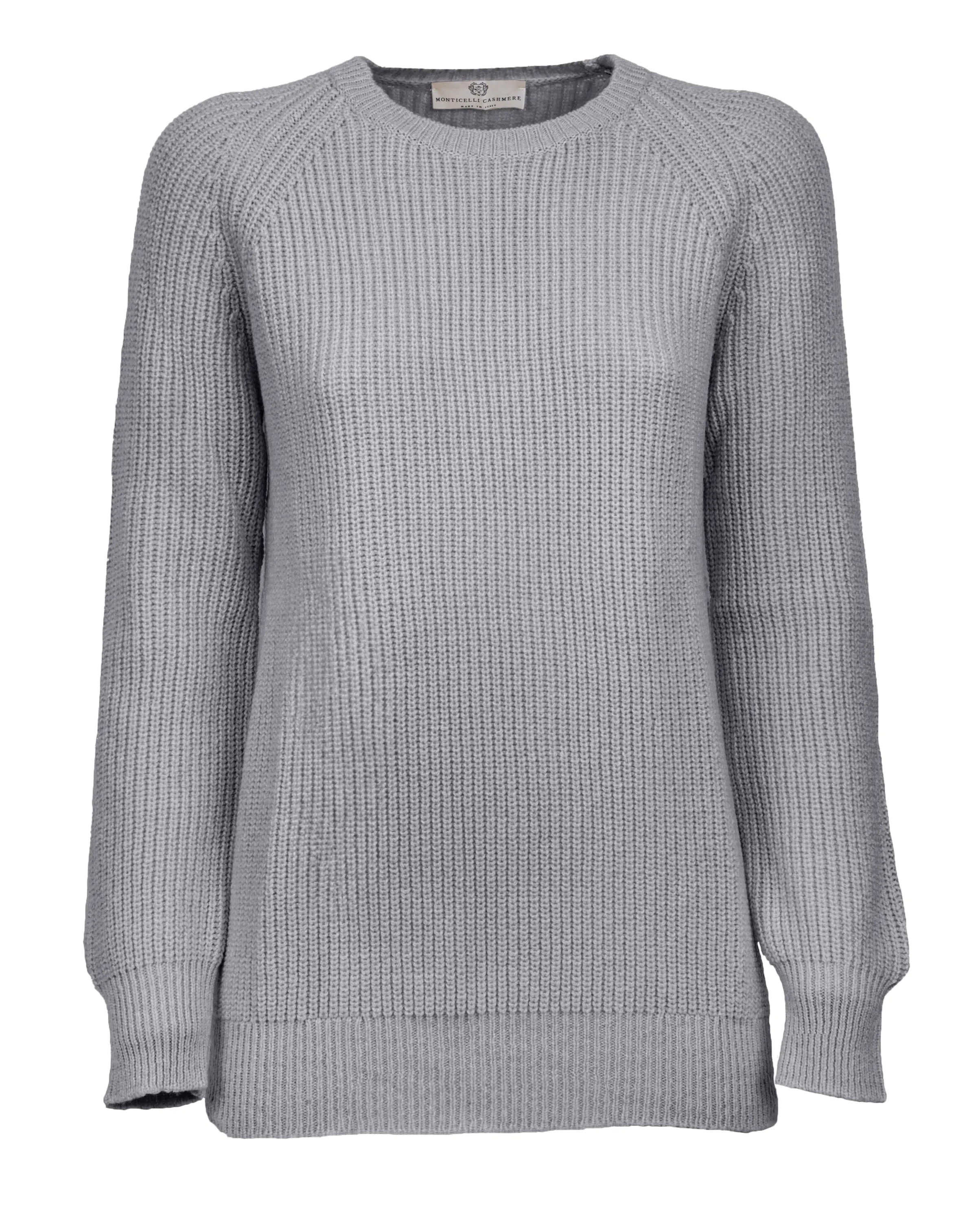 NEW FALL 24 - Women's Cashmere Brioche Rib Crew Neck Melange Gray