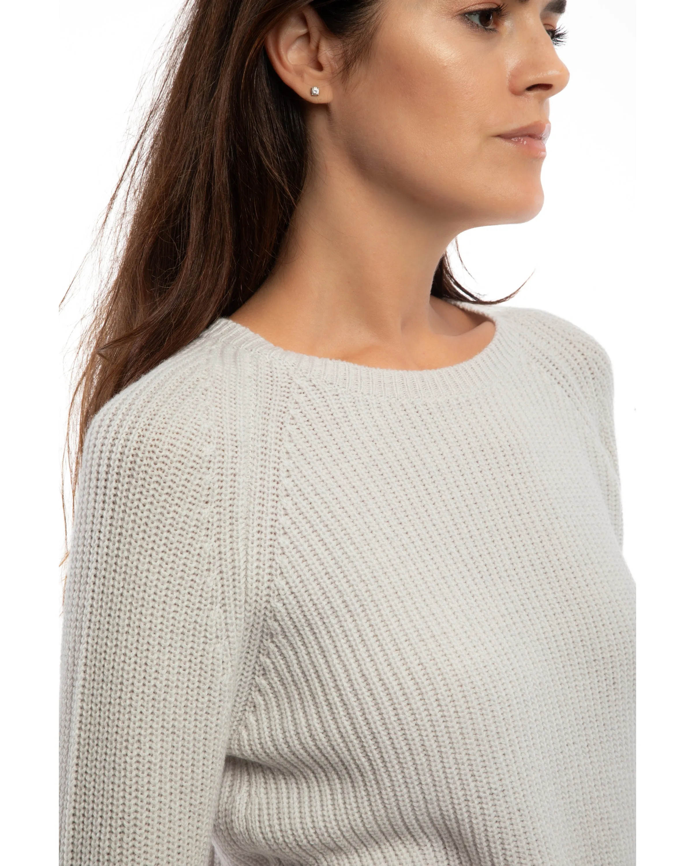 NEW FALL 24 - Women's Cashmere Brioche Rib Crew Neck Melange Gray